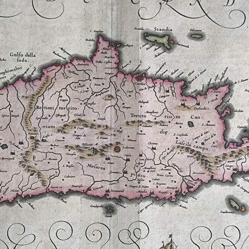 Map of Crete 1650 used, copper engraving by Willem Blaeu