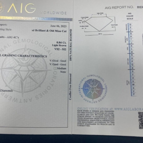 Diamonds 0.84 ct natural with AIG certificate