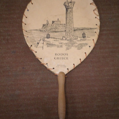 Vintage RODOS- GREECE promotional tourist fan used