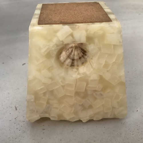 Handmade decorative candle holder used, cream color wax