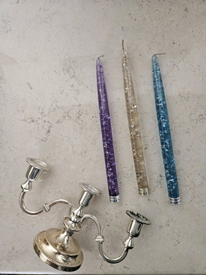 Candlestick with 3 used decorative plastic candles