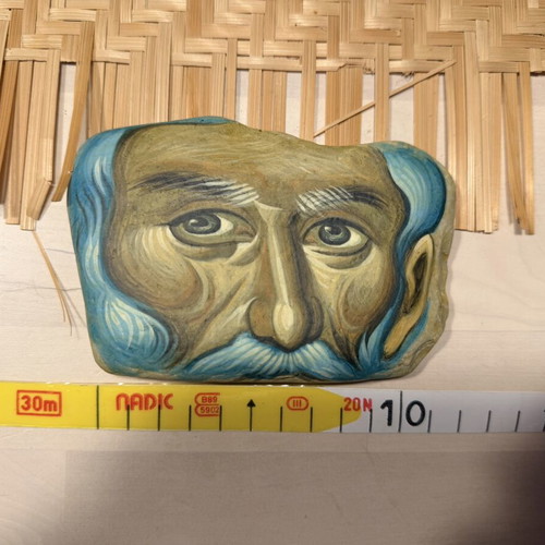 Byzantine icon on sea stone used, handmade