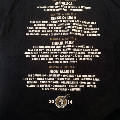 Rock T-shirt XL 2014 Rock Im Park with Metallica and Iron Maiden