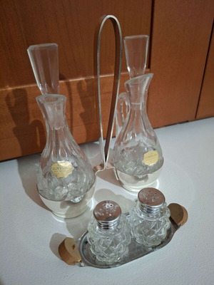 Set of Oil, Vinegar, Salt, and Pepper from Genuine Crystal like new