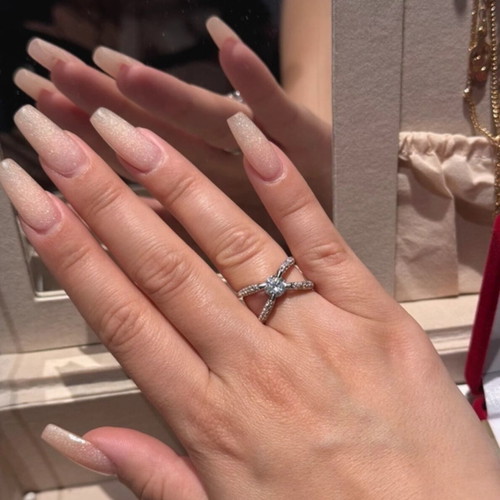 White Gold 14K Ring with Zircon, New, X Design