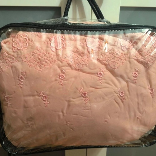 Vintage double bed bridal cover like new, pink-salmon with floral embroidery