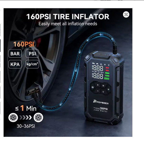 Popdeer PD-JA66 Car Battery Starter with Air Compressor 160PSI, LCD, USB