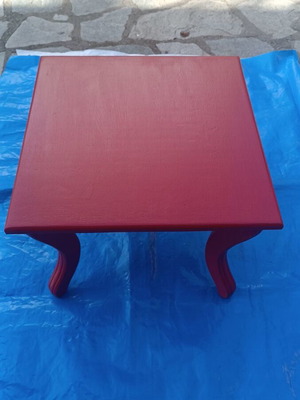 Retro Style wooden table new, curved legs with stripes