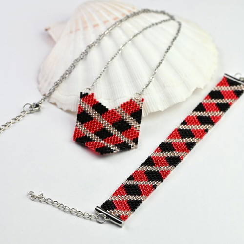 Bracelet and necklace set custom made in black and red
