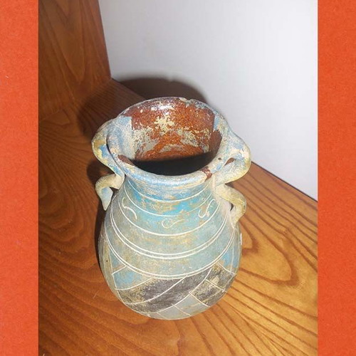 Ceramic decorative vase handmade water jug used, colorful geometric motifs