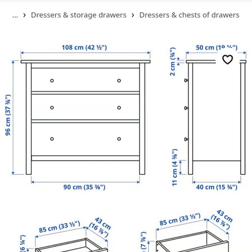 IKEA HEMNES 3-Drawer Chest used, white with faux-marble top