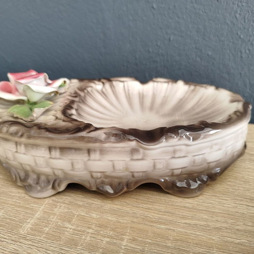 Vintage Capodimonte porcelain decorative ashtrays with roses, used