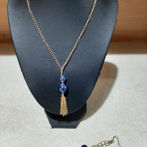 Jewelry set with sodalite in steel, necklace length 80 cm, new