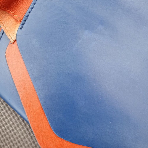 Zara genuine leather envelope clutch bag, blue and orange