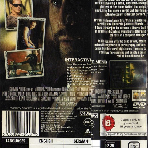 8MM Eight Millimeter DVD used, drama thriller with subtitles