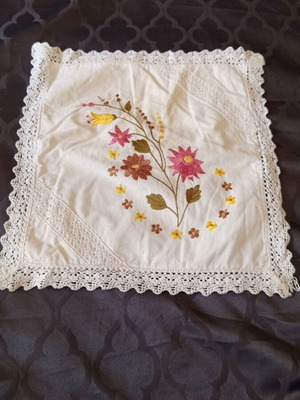 Vintage κεντημένη μαξιλαροθήκη με πλέξιμο, 35x35 εκ.