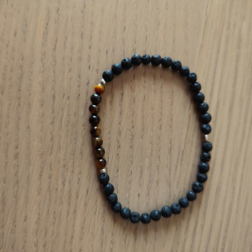 Men's bracelet with lava stones and tiger eye