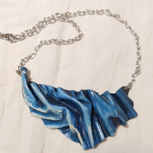 Handmade aluminum sculptural necklace with organic folds, wearable art