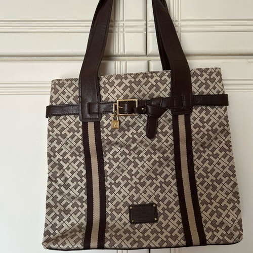 Tommy Hilfiger fabric handbag like new, beige and brown