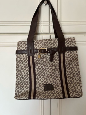 Tommy Hilfiger fabric handbag like new, beige and brown