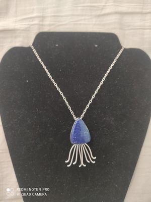 Silver necklace with lapis lazuli stone new, 45 cm chain