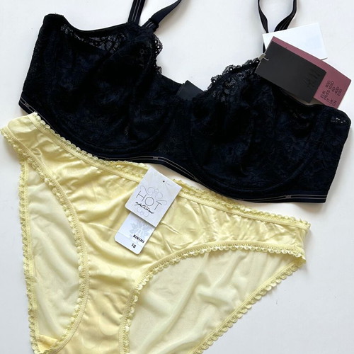 H&M lingerie set new black lace bra 90D/C and yellow bikini L