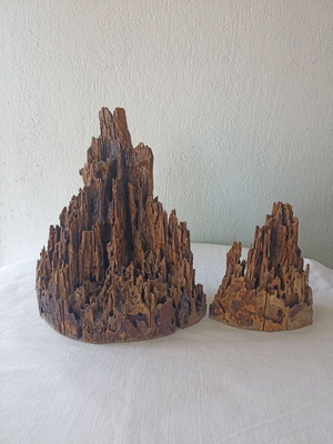 Carved wood pieces used with natural wear, set of 2