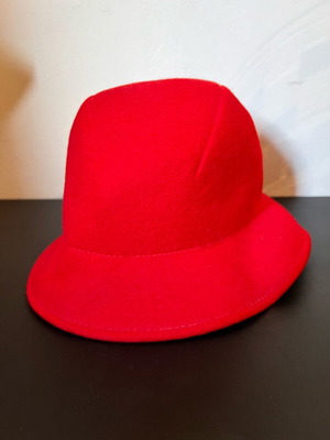 Red vintage hat used with suede texture