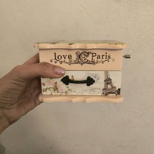 Music box jewelry case new, beige and pink