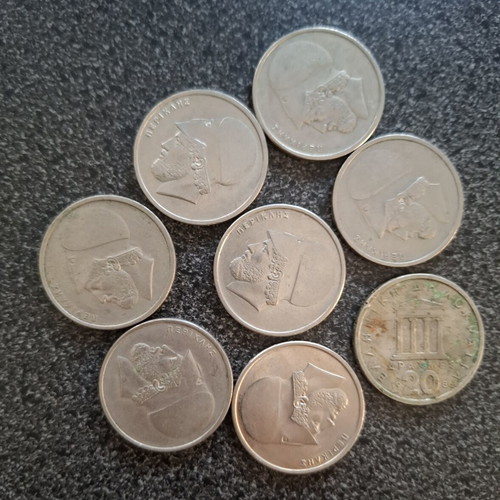 20 Drachmae Pericles Athena Nike commemorative coins used, lot of 8