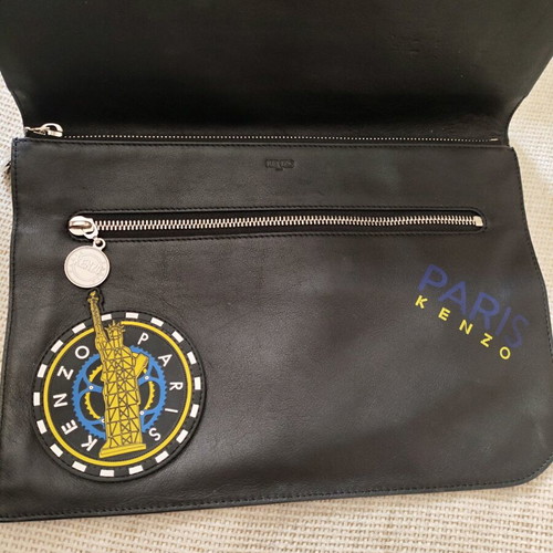 Kenzo Paris Unisex leather clutch like new, black with yellow details