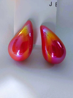 Teardrop earrings new iridescent orange-red-magenta-gold