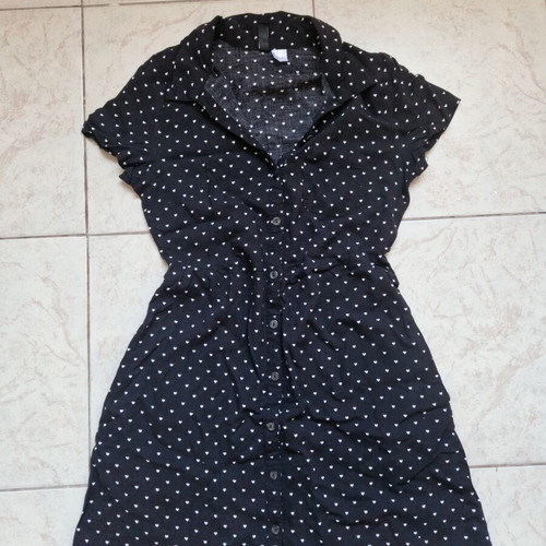 H&M mini button-up dress, black with white hearts