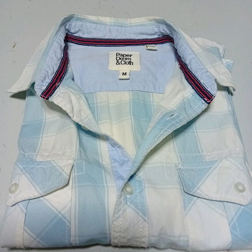 Paper Denim & Cloth short sleeve shirt new, 100% cotton, white and blue