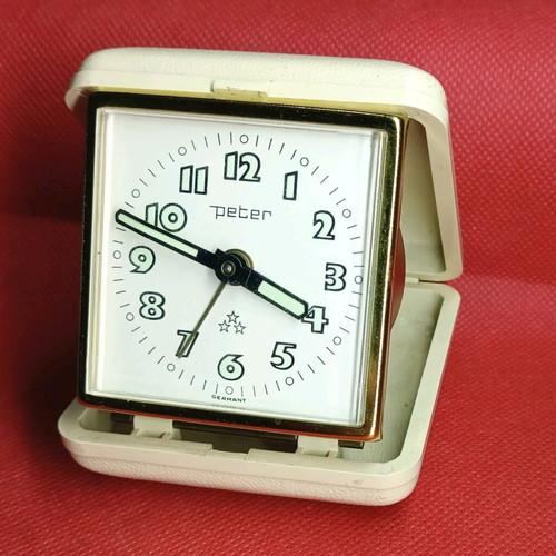Vintage Peter Travel Alarm Clock windup, like new, West Germany 60s