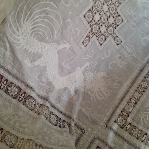 Silk handmade embroidered tablecloth like new with dragons