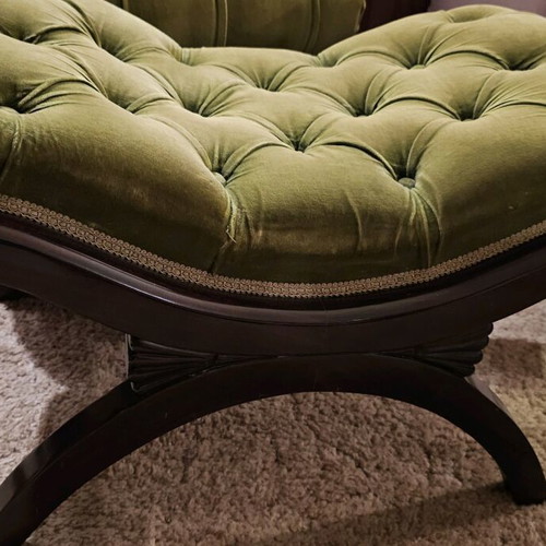 Varagkis recliner used, green velvet with chestnut wood
