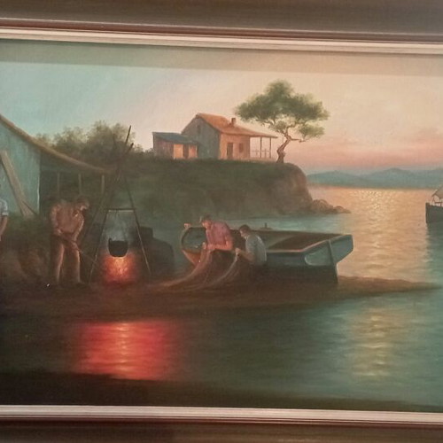 Ελαιογραφία Χρήστος Μπρικμαν σε καινούργιο, με μεγάλη κορνίζα 60x110
