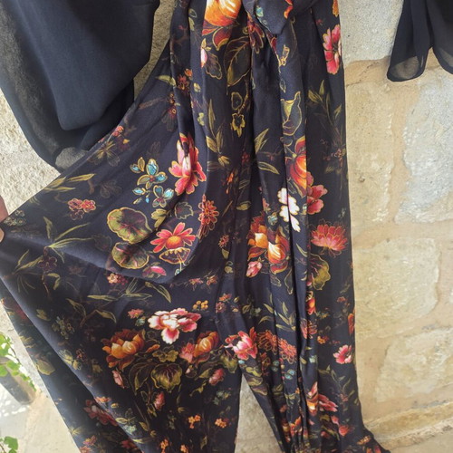 Finery Floral Print Maxi Jumpsuit like new, colorful, sheer sleeves