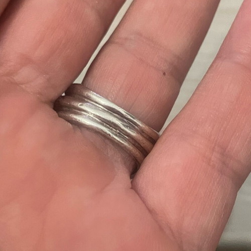 Silver gold ring 925 585 used, size 54, spiraled