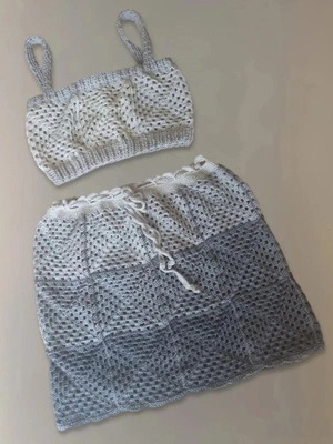 Χειροποίητο πλεκτό σετ crop top και φούστα 100% βαμβάκι Small/Medium