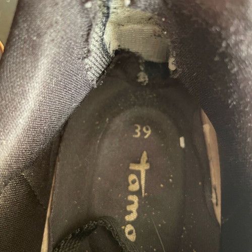 Tamaris black athletic shoes used with gold detail, size 39