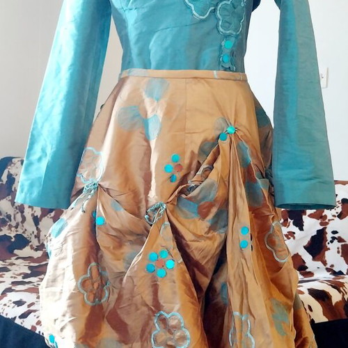Raxevsky evening set of 3 pieces silk, like new, turquoise and gold