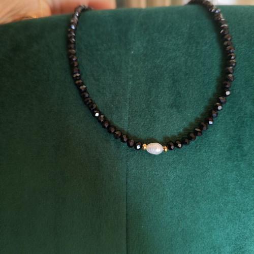 Set of 2 Handmade Necklaces with Black Spinel and Silver Hematite New