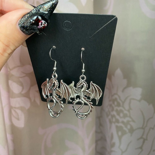 Dragon earrings new handmade steel hooks silver