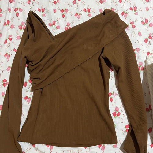 Shein brown one-shoulder blouse, size M