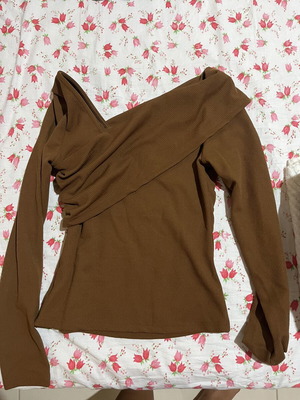 Shein brown one-shoulder blouse, size M