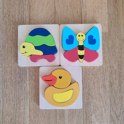 Baby wooden puzzles used, pack of 3 with animal shapes