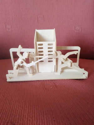 3D wooden puzzle pencil holder with fencing theme like new