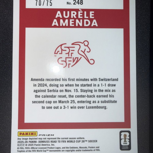 2025-26 Panini Donruss Road to FIFA World Cup 26 Aurèle Amenda Rated Rookie Optic Red #70/75 like new